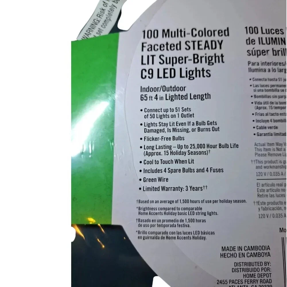 100 Count Multi-Colored Faceted C9 LED Lights Home Accents Holiday Home Depot